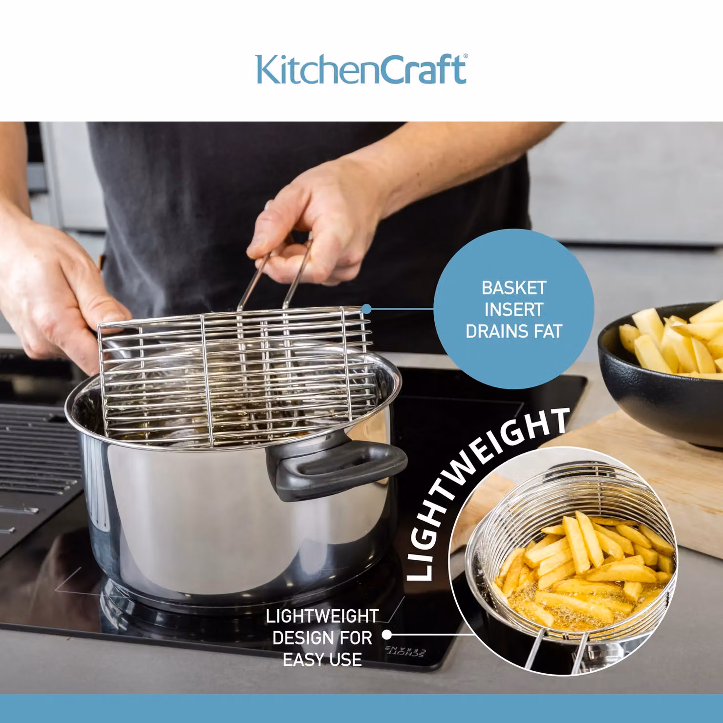 KitchenCraft Stainless Steel Large Chip Fryer and Basket in Silver – 8