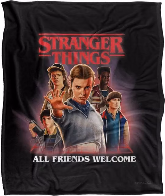 Stranger Things All Friends Welcome Poster Blanket in White, W: 152 cm, D: 127 cm – 1