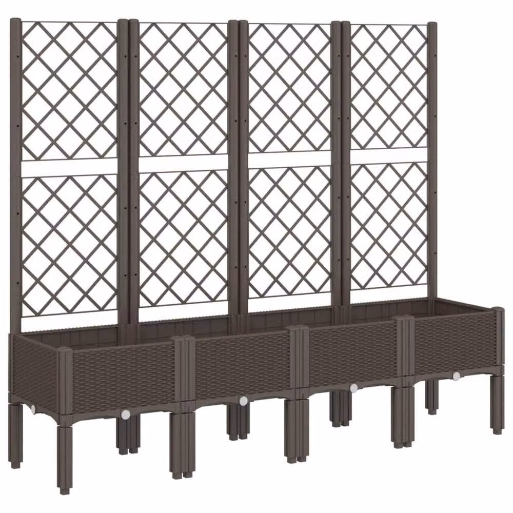 Berkfield Home Garden Planter with Trellis in Brown, W/D/H: 160 x 40 x 142 cm – 3
