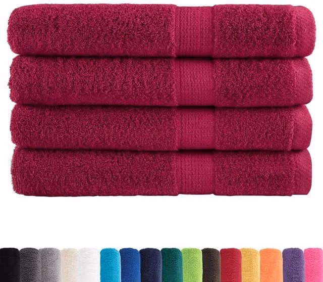 Berkfield Home SOLUND Premium Cotton Terry Towel Set, 4 Pieces, Bordeaux Red, W: 100 cm, L: 200 cm, 600gsm – 1