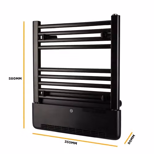 TCP 2-in-1 Towel Warmer and Room Heater, 500W Heated Rail with 1kW Blower, Wall-Mounted Electric Bathroom Radiator, Black – 6