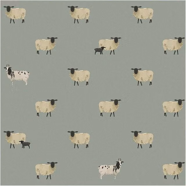 Sophie Allport Sheep Witham Blue Animal Print Wallpaper, Width: 52 cm, Length: 1000 cm