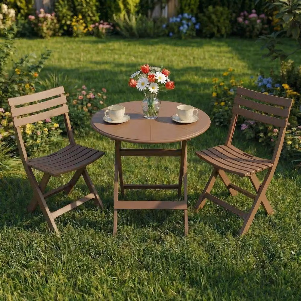 Alivio 3-Piece Folding Bistro Set with Round Table and 2 Chairs in Brown – 4