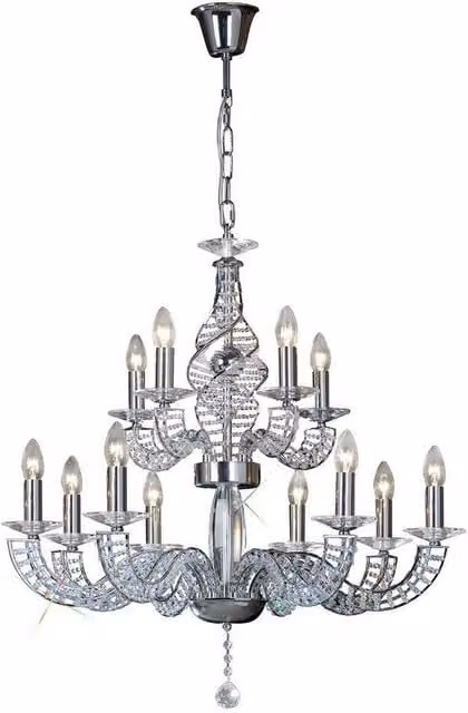 Netlighting Santo 2 Tier 12 Light Pendant with Grey Crystal and Polished Chrome Finish (E14)