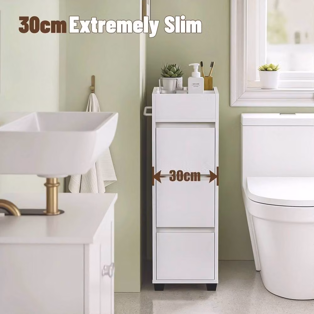 EONLION Narrow White Bathroom Cabinet with 3 Drawers, H 90.0 x W 30.0 x D 30.0 cm – 4