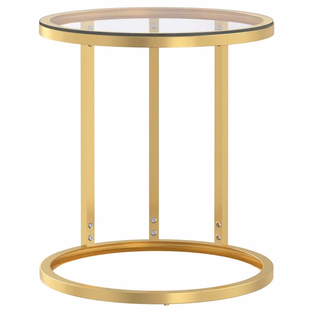 Berkfield Home Modern Round Side Table in Gold and Transparent with Tempered Glass, H 45 cm, W 45 cm, D 45 cm – 2