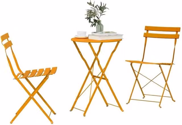 Berkfield Home Modern 3-Piece Folding Bistro Set in Mustard Yellow Lacquered Metal