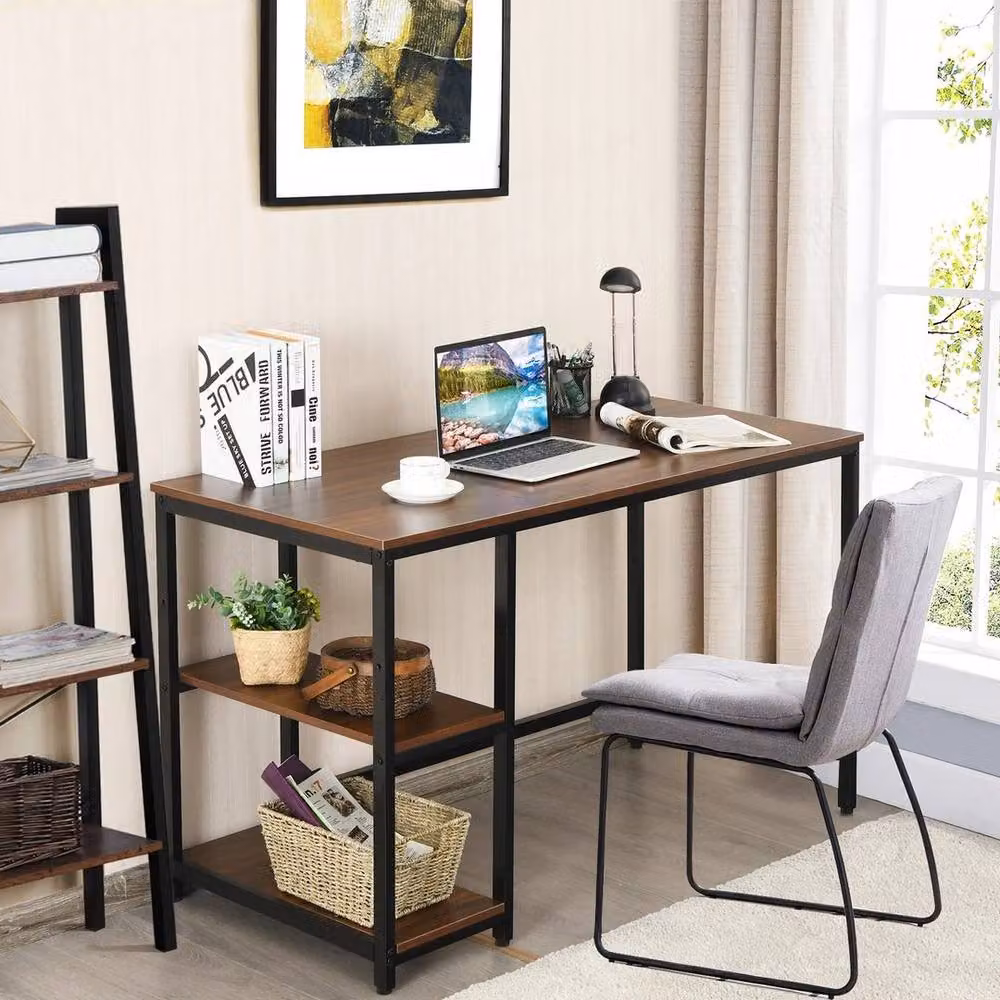 FORGEVIO Industrial Computer Desk in Walnut and Brown, W: 120 cm, D: 60 cm – 3