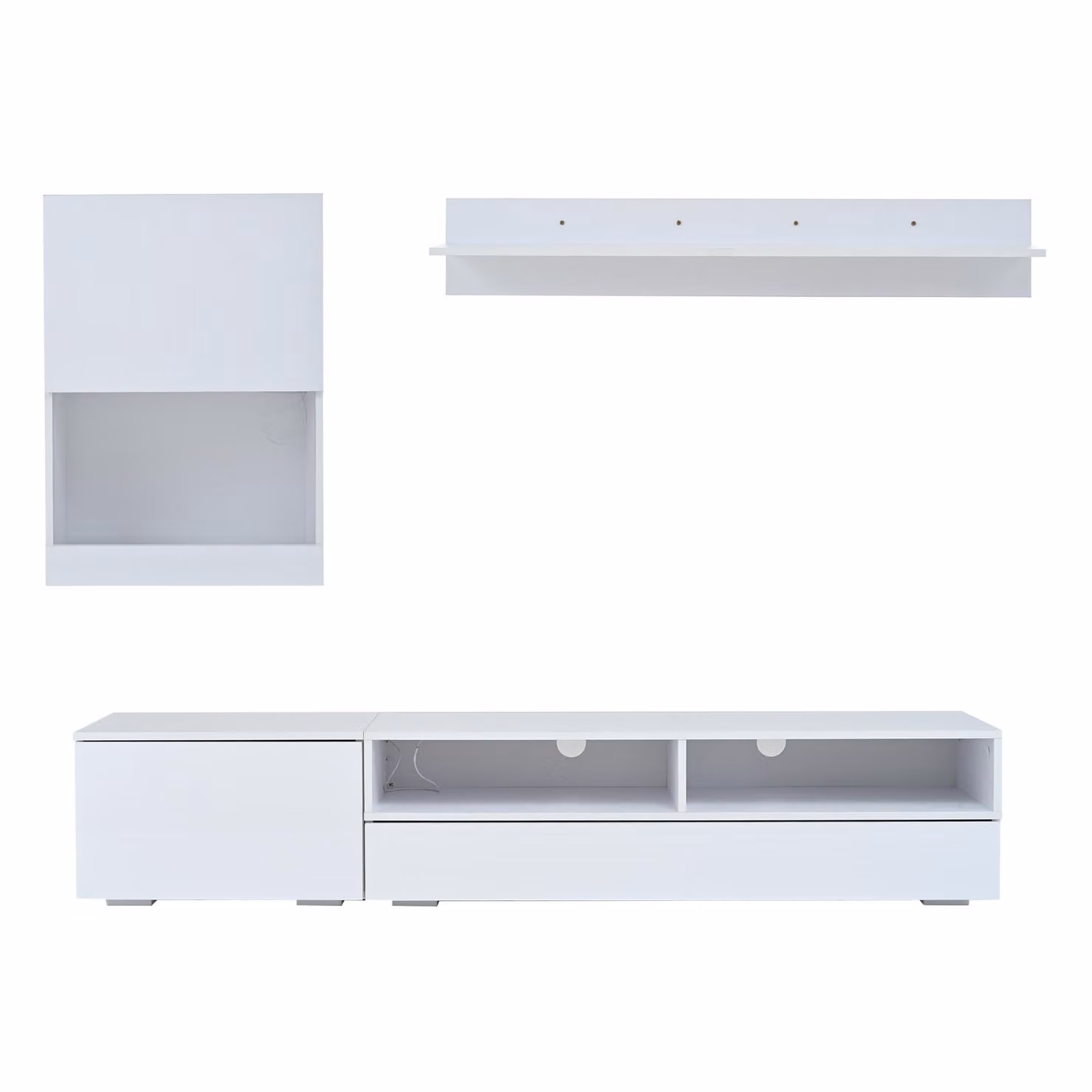 Aosom UK 3-Piece High-Gloss White TV Wall Unit Set with Integrated LED Lighting, W/D/H: 175 x 39 x 34 cm – 2