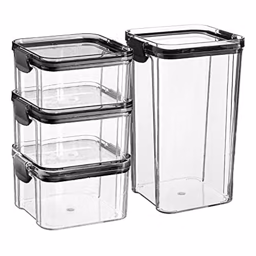 Argon Tableware 4 Piece Plastic Food Storage Container Set with Clip Lids in Black and Transparent – 1