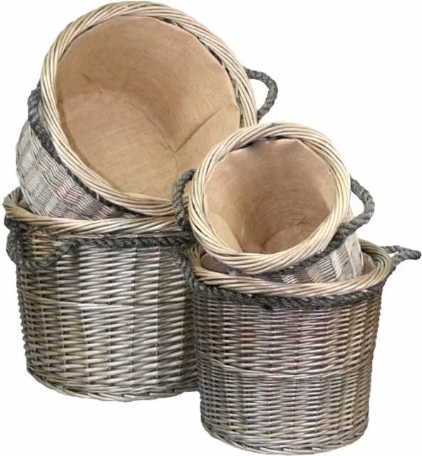 Red Open Weave Rattan Hamper with Handles in Brown