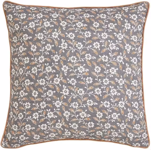 Helena Springfield Folk Ditsy Cotton Cushion in Grey and Orange, W/D/H: 45 x 45 x 45 cm