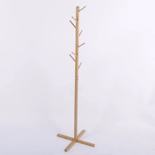 VOGREX Bamboo Coat Stand with 8 Hooks in Natural Sand