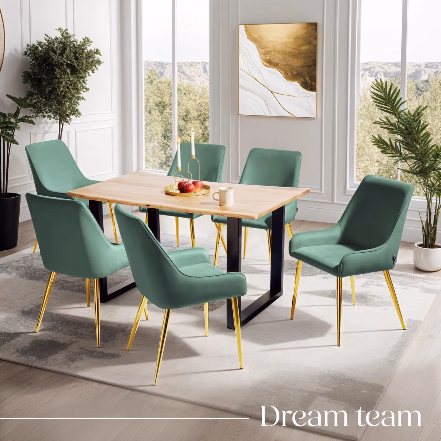 tectake Avane Set of 2 Green Velvet Dining Chairs with Armrests – 7