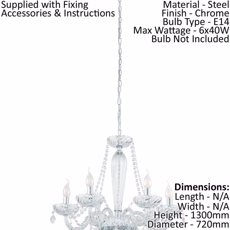 Loops Suspended Pendant Light in Chrome with Transparent Glass Shades, E14, 6x40W