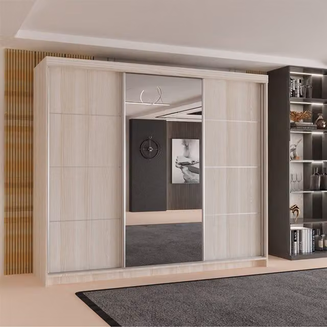 Sliding Wardrobes 4 u Modern Oak Sliding Wardrobe with Mirror Doors and Internal Drawers