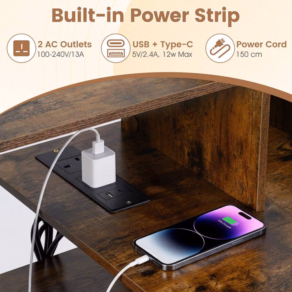 Costway Brown Computer Study Desk with Monitor Stand and Charging Station, Width: 110 cm – 5
