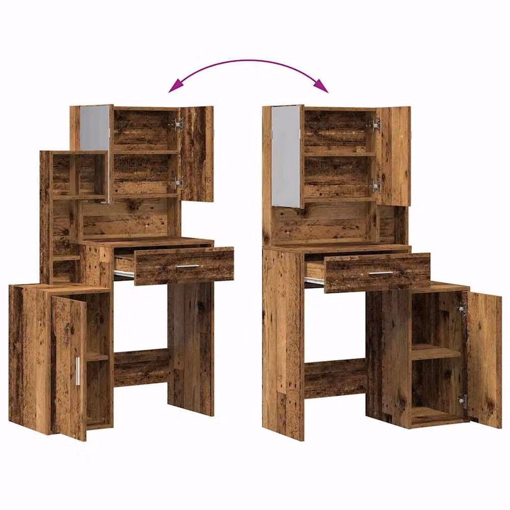 Berkfield Home Hollywood LED Dressing Table with Mirror in Brown Rustic Wood Finish – 4