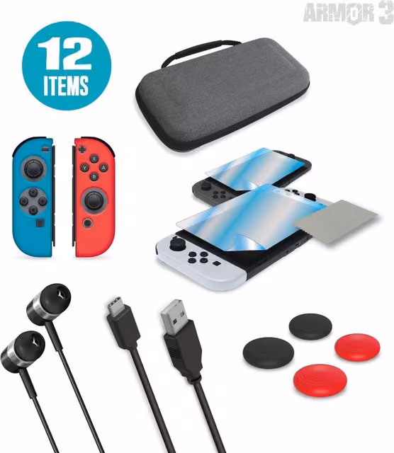 Nintendo Switch 12-in-1 Travel Accessory Kit in White and Multicolour