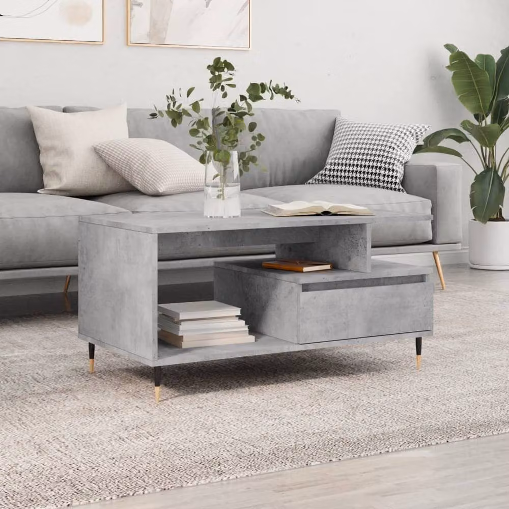 Berkfield Home Modern Rectangular Coffee Table in Concrete Grey, W/D/H: 90 x 49 x 45 cm – 2