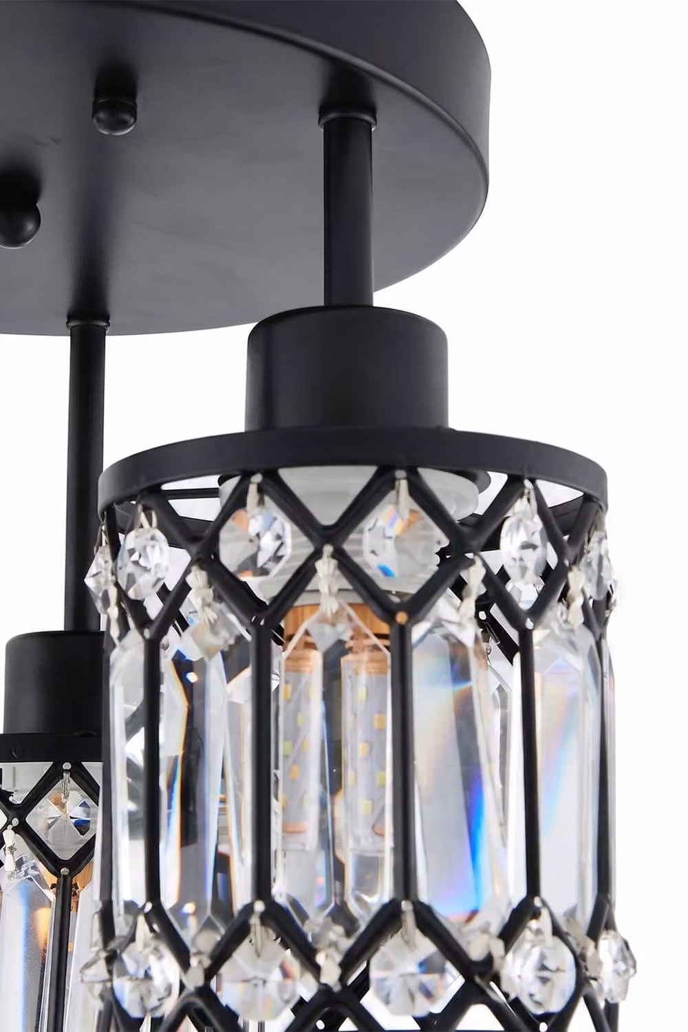 Living and Home 3-Light E27 Crystal Ceiling Light Fixture in Black and Transparent – 5