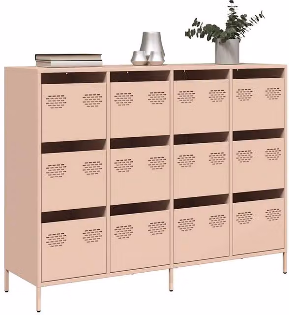 Berkfield Home Pink Modern Sideboard in Matt Cold-rolled Steel, W: 135 cm, D: 39 cm, H: 103.5 cm