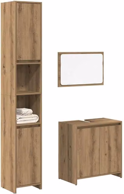 Berkfield Home 3 Piece Modern Bathroom Furniture Set in Artisan Oak and Brown Engineered Wood – 1