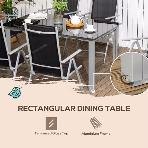 Outsunny 7 Piece Garden Dining Set with Table and 6 Chairs in Black – 6