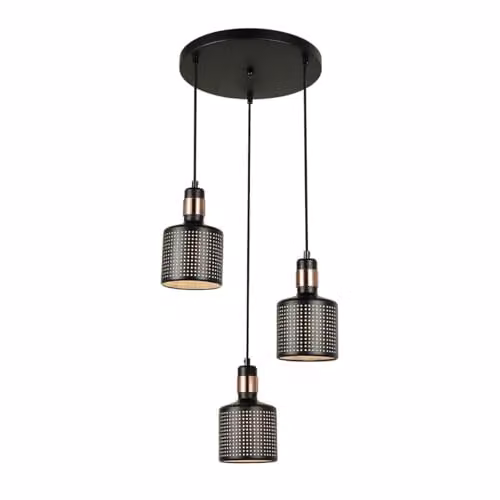 Italux Netlighting Modern Black Metal Cylinder Pendant Light with 3 x E27 Sockets – 1