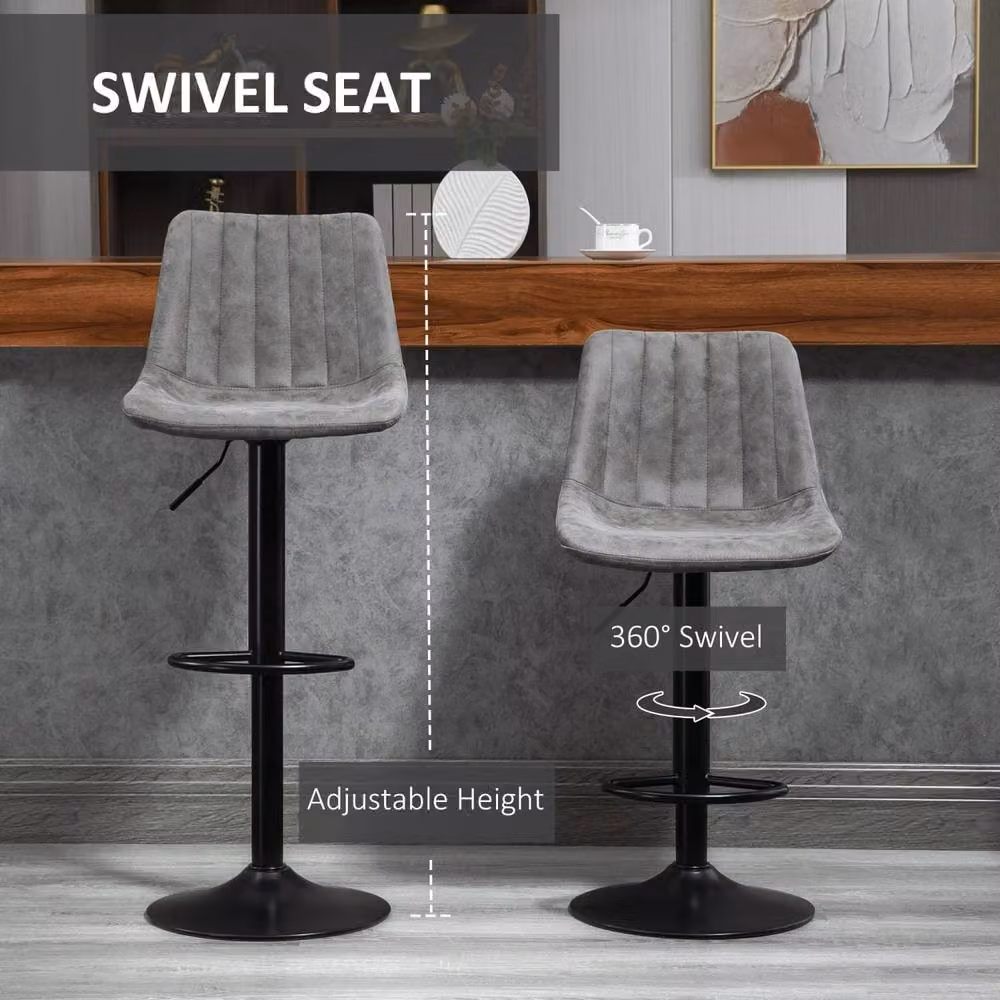 Wyld Haus Doneha Set of 2 Grey Faux Leather Adjustable Breakfast Bar Stools with 360 Degree Swivel – 5