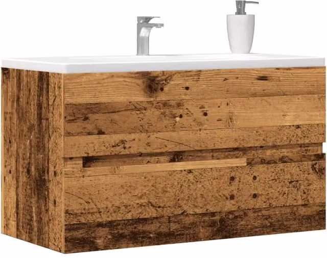 Berkfield Home Rustic Sink Cabinet in Old Wood Brown, W/D/H: 90 x 38.5 x 45 cm