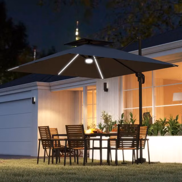 Outsunny Solar Powered Cantilever Garden Parasol in Dark Grey
