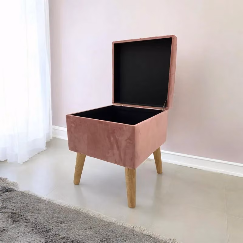 M S L Pink Velvet Storage Stool with Wood Frame, W/D/H: 33 x 33 x 42 cm – 9