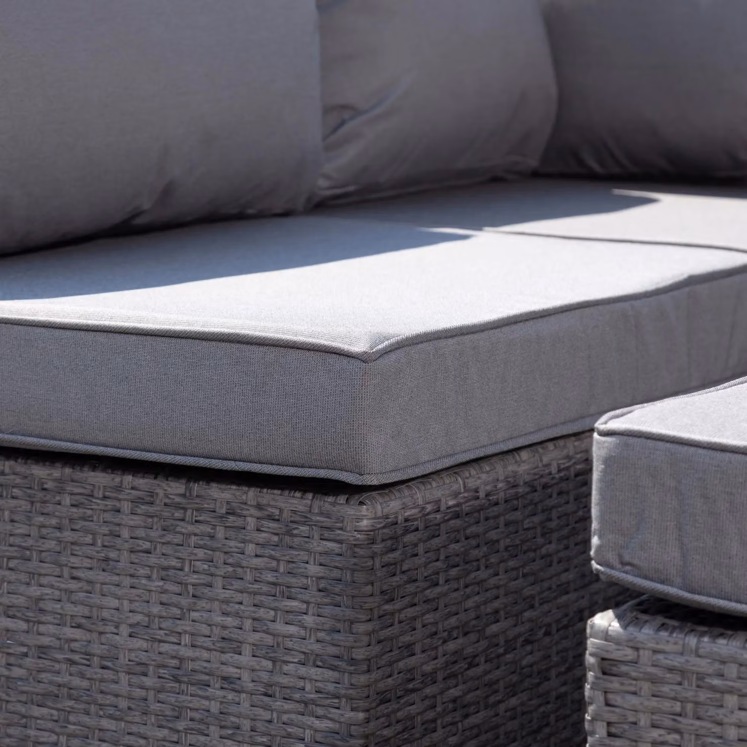 Artemis Home Della Grey Polyrattan L-Shape Corner Garden Sofa with Matching Ottoman and Cushions W/D/H: 215 x 140 x 73 cm – 2