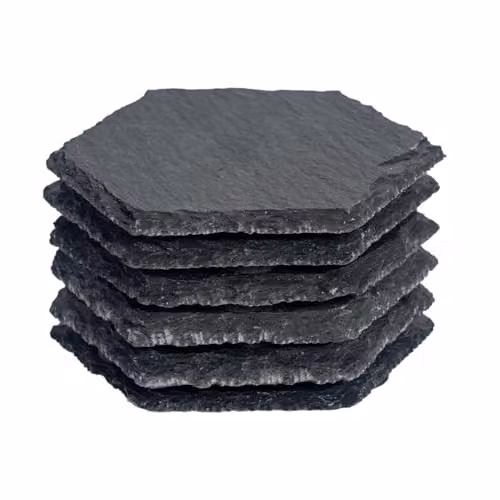 Argon Tableware Hexagon Slate Coasters, Set of 6, Black, Diameter: 9.5 cm – 1