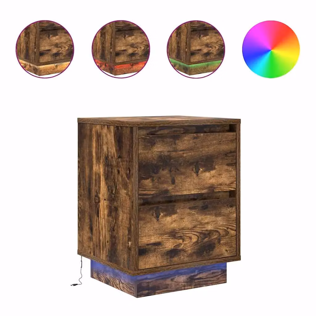 Berkfield Home Bedside Cabinet with Integrated LED Lights in Smoked Oak, W/D/H: 38 x 34 x 50 cm – 2