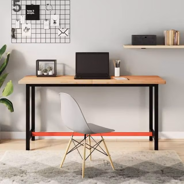 Berkfield Home Solid Wood Beech Workbench Top in Brown, W: 150 cm, D: 55 cm, H: 2.5 cm – 1
