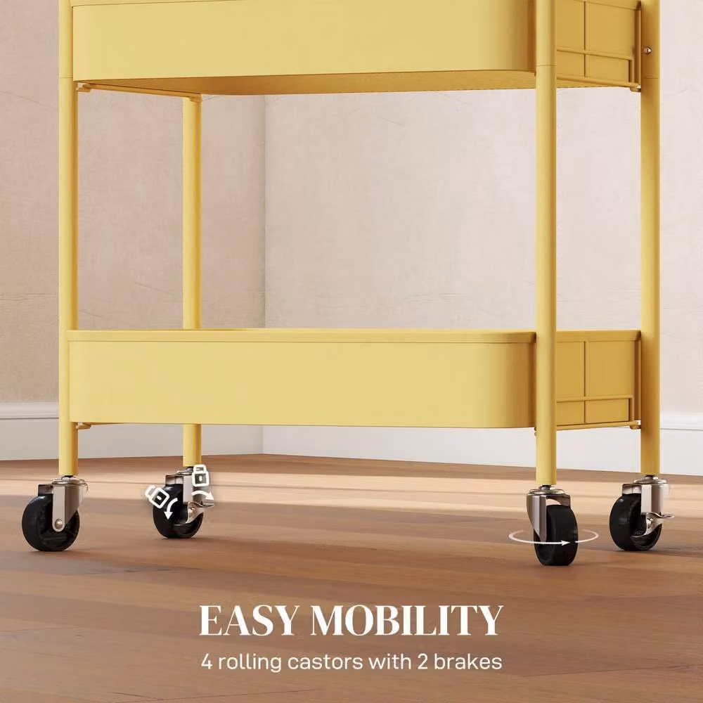 Wyld Haus Firi 3 Tier Yellow Metal Storage Trolley with Wheels, W/D/H: 30.6 x 30.6 x 79.0 cm – 3