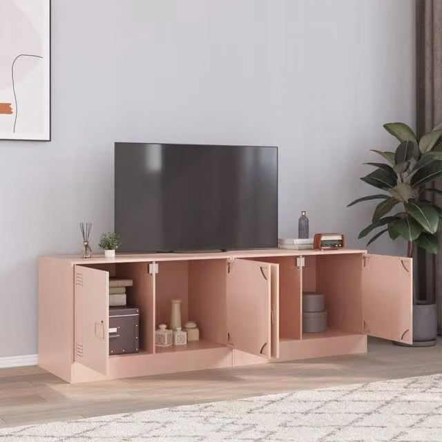 Berkfield Home Set of 2 Pink Metal TV Cabinets with Hinged Doors and Internal Shelves, W: 67 cm, D: 39 cm, H: 44 cm