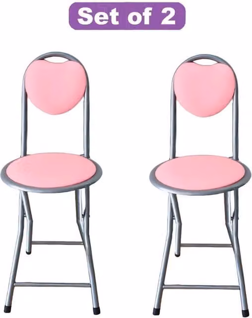 FORGEVIO Set of 2 Pink Heart Soft Padded Bar Stools with Metal Frame