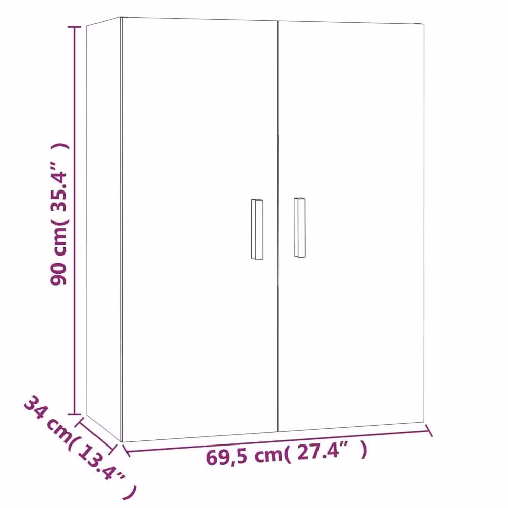 Berkfield Home Hanging Wall Cabinet in Grey Sonoma, W: 69.5 cm, D: 34 cm, H: 90 cm – 3