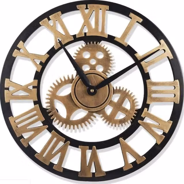 VOGREX Vintage Round Metal Wall Clock with Roman Numerals in Multicolour