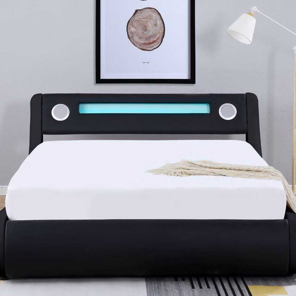 Modish Furnishing Madrid Black Synthetic Leather King Size Ottoman Storage Bed with Bluetooth – 2