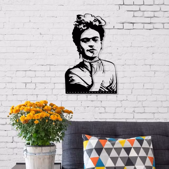 Decortie Frida Wall Art No.15 Modern Metal Portrait Decorative Object in Black and White