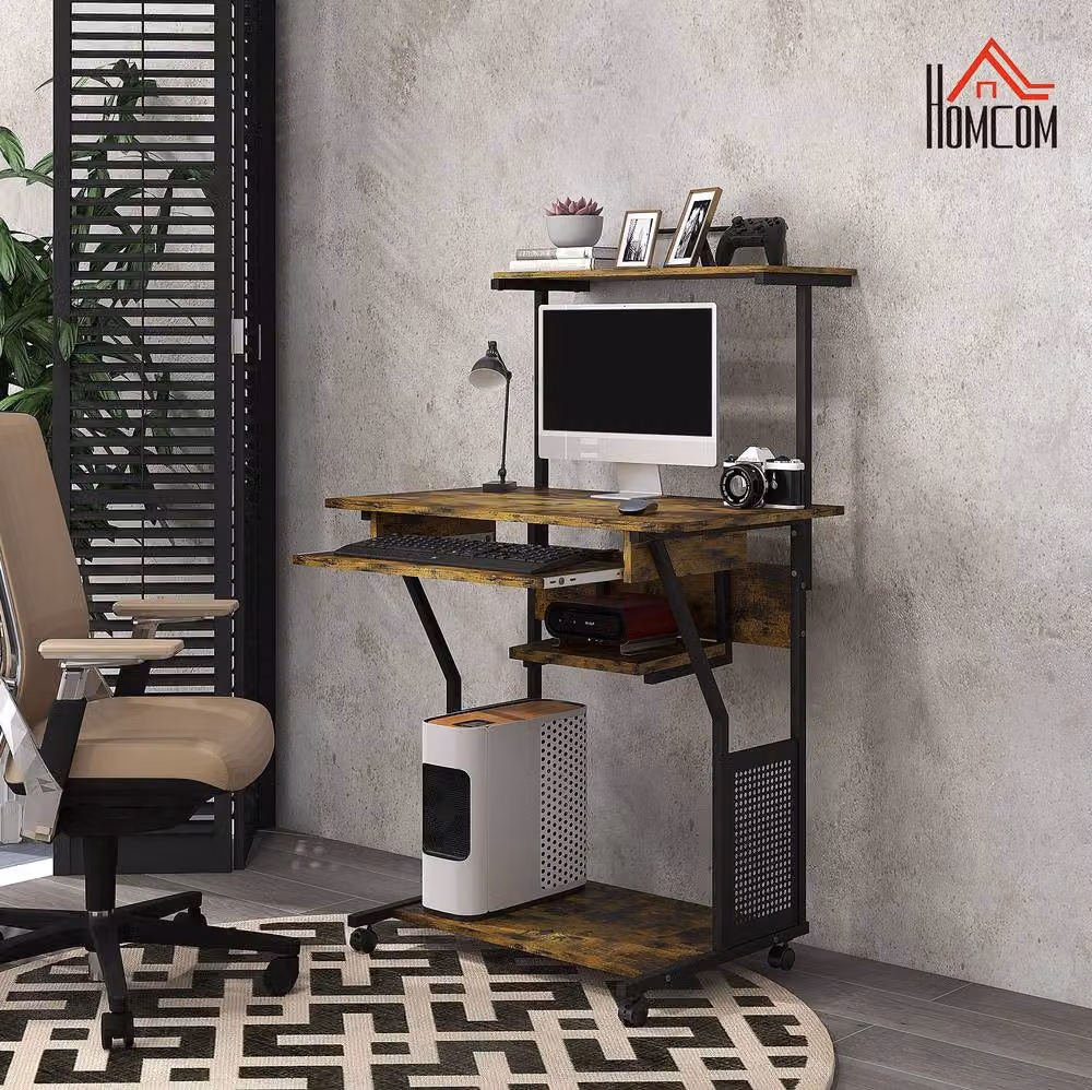 STILVORA Brown Computer Desk with Storage and Sliding Keyboard Tray – 5