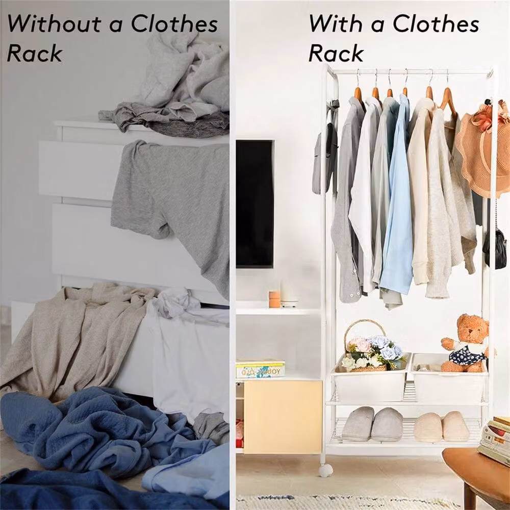KORVIXA Slim Metal Clothes Rail Garment Rack in White, W/D/H: 150 x 60 x 60 cm – 4
