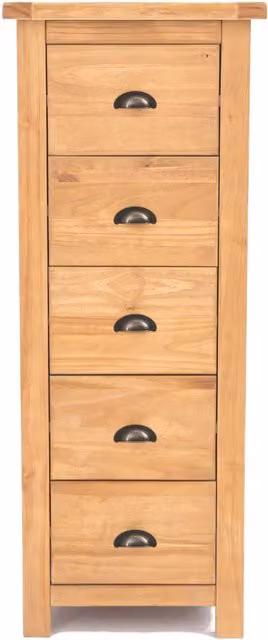 Cabinet Bits Lugo 5 Drawer Narrow Chest of Drawers in Rustic Brown Pine with Gold Handles