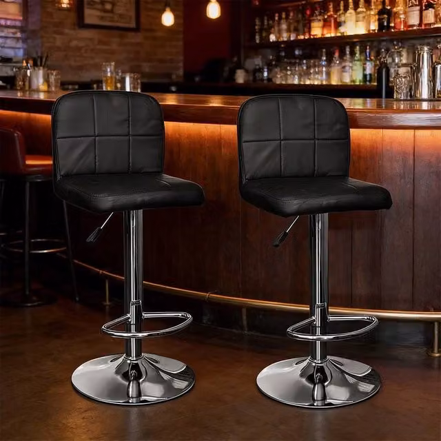 SPETLEK Set of 2 Black PU Leather Swivel Height Adjustable Bar Stools – 1