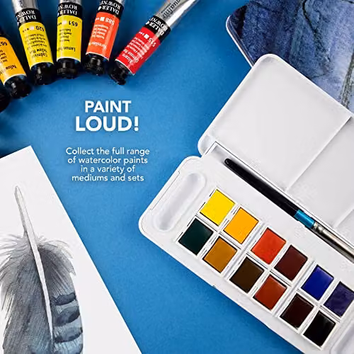 Daler-Rowney Aquafine Watercolour Set with 12 Half Pans and 1 Brush, Assorted Colours – 4