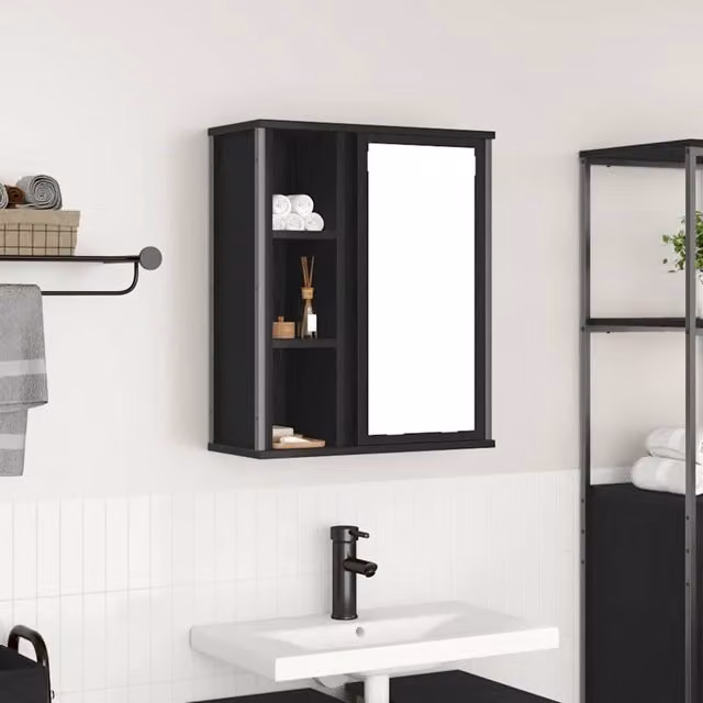 Berkfield Home Black Oak Bathroom Wall Cabinet with Mirror and Internal Shelves W/D/H: 50 x 21 x 60 cm – 1